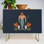 Hipster Mermaid Merman With Tattoos Poseidon King Of The Sea Midcentury Modern Cool Magical Mystical Abstract Art Bohemian Boho Style Trendy  Credenza Gallery Image 1