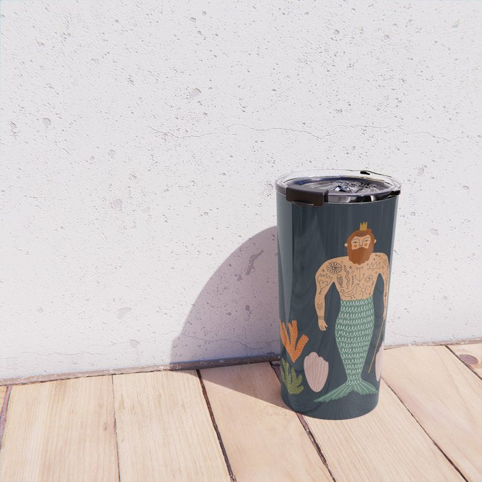Hipster Mermaid Merman With Tattoos Poseidon King Of The Sea Midcentury Modern Cool Magical Mystical Abstract Art Bohemian Boho Style Trendy  Travel Mug Gallery Image 4