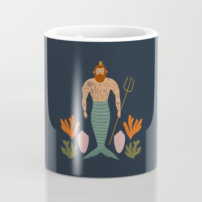 Hipster Mermaid Merman With Tattoos Poseidon King Of The Sea Midcentury Modern Cool Magical Mystical Abstract Art Bohemian Boho Style Trendy  Coffee Mug Gallery Image 4