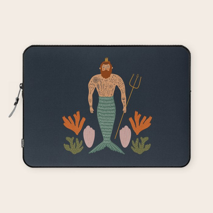 Hipster Mermaid Merman With Tattoos Poseidon King Of The Sea Midcentury Modern Cool Magical Mystical Abstract Art Bohemian Boho Style Trendy  Laptop Sleeve Gallery Image 1