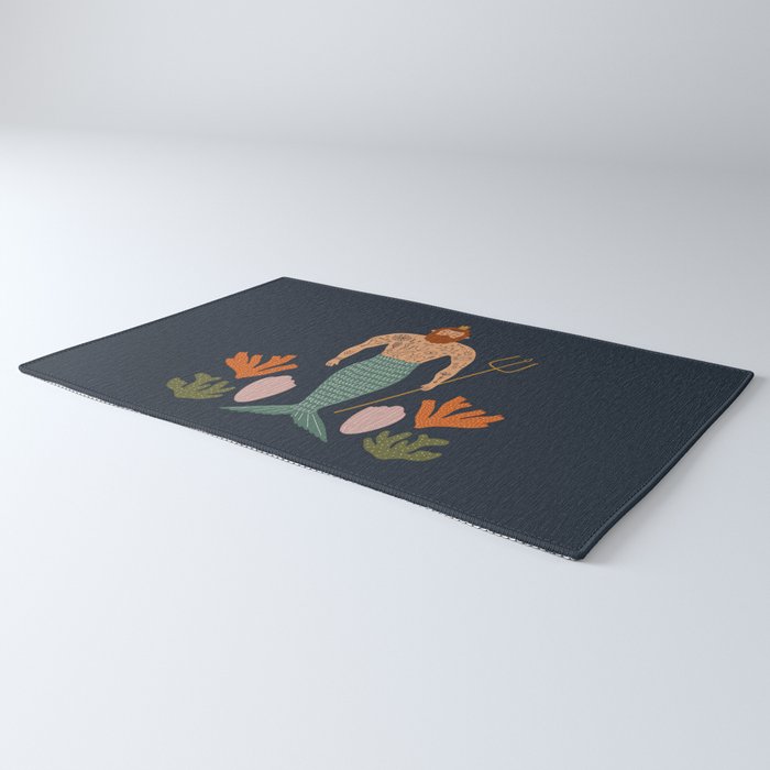 Hipster Mermaid Merman With Tattoos Poseidon King Of The Sea Midcentury Modern Cool Magical Mystical Abstract Art Bohemian Boho Style Trendy  Rug Gallery Image 3