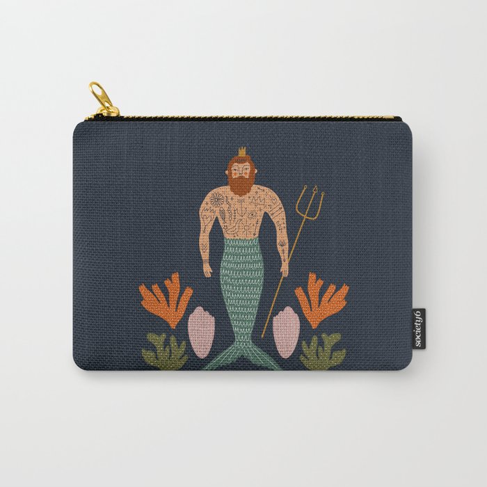 Hipster Mermaid Merman With Tattoos Poseidon King Of The Sea Midcentury Modern Cool Magical Mystical Abstract Art Bohemian Boho Style Trendy  Carry All Pouch Gallery Image 1