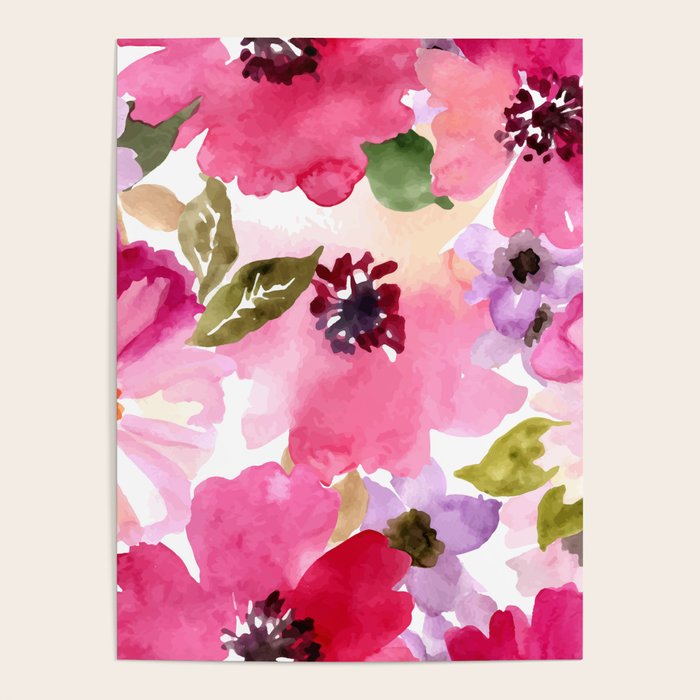 Watercolor Flowers Pink Fuchsia Poster Gallery Image 4