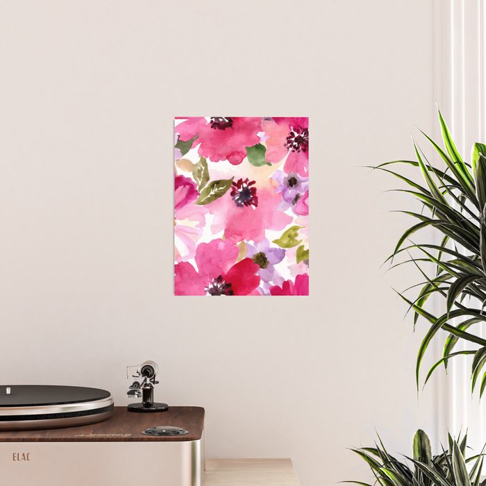 Watercolor Flowers Pink Fuchsia Poster Gallery Image 2