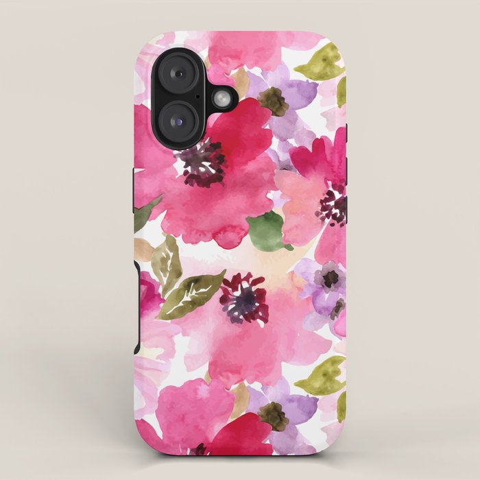Watercolor Flowers Pink Fuchsia iPhone Case Gallery Image 1