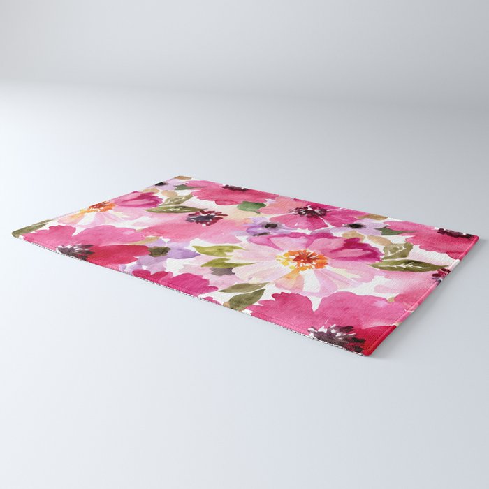 Watercolor Flowers Pink Fuchsia Rug Gallery Image 3