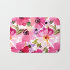 Watercolor Flowers Pink Fuchsia Bath Mat Gallery Image 1