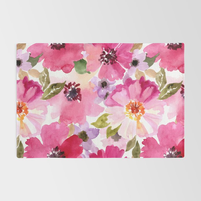 Watercolor Flowers Pink Fuchsia Rug Gallery Image 2
