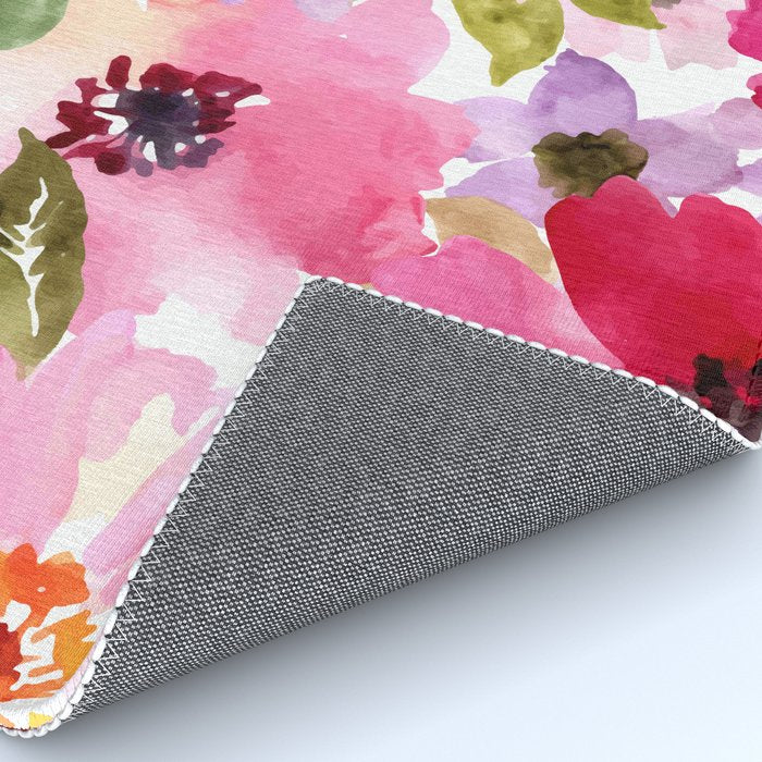 Watercolor Flowers Pink Fuchsia Rug Gallery Image 4