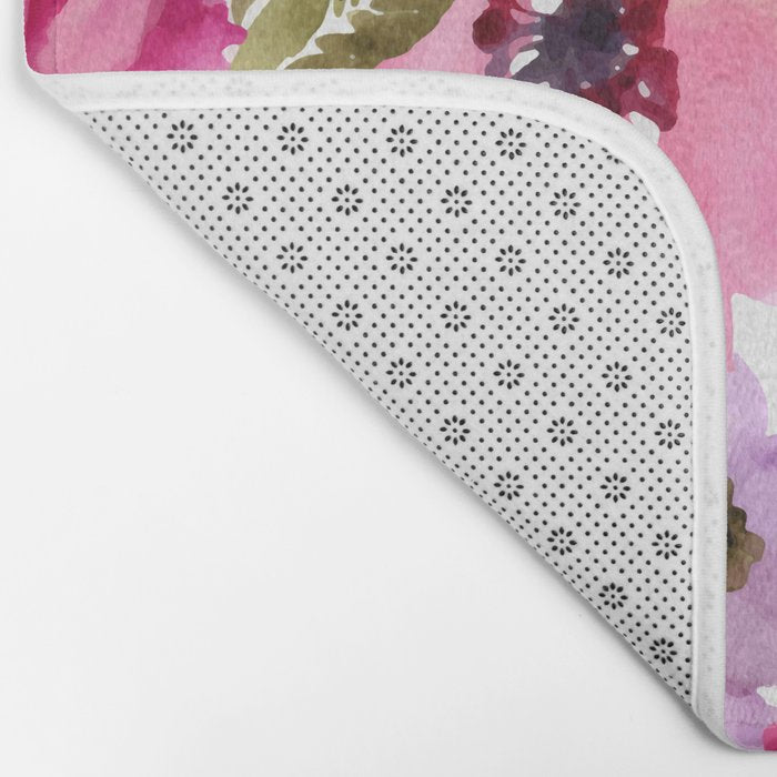 Watercolor Flowers Pink Fuchsia Bath Mat Gallery Image 2