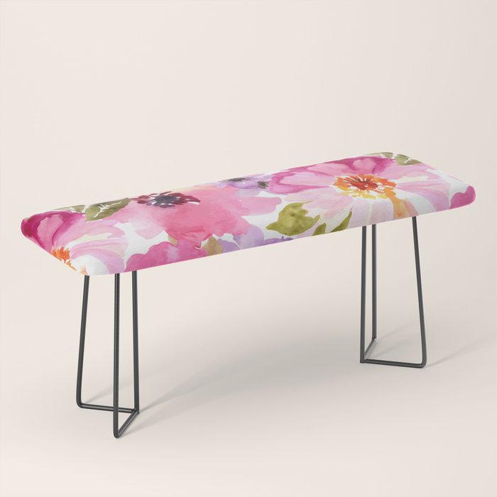 Watercolor Flowers Pink Fuchsia Bench Gallery Image 1