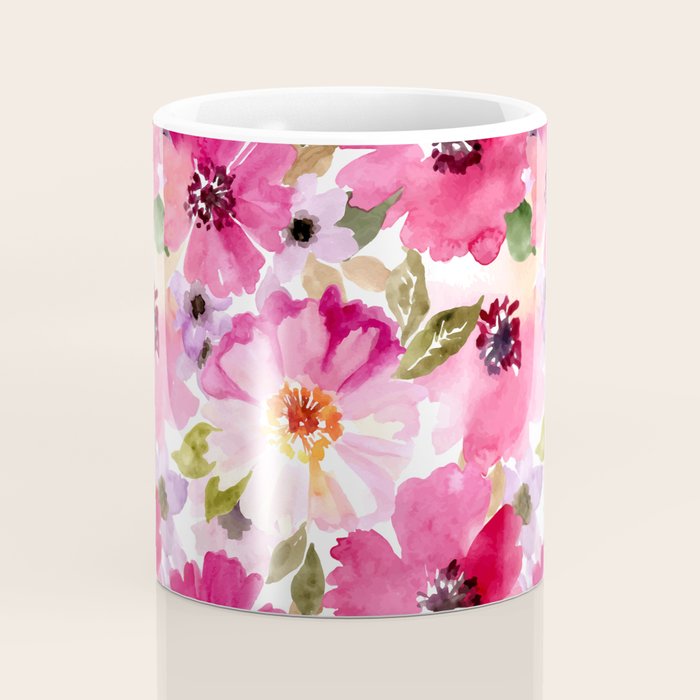 Watercolor Flowers Pink Fuchsia Coffee Mug Gallery Image 4