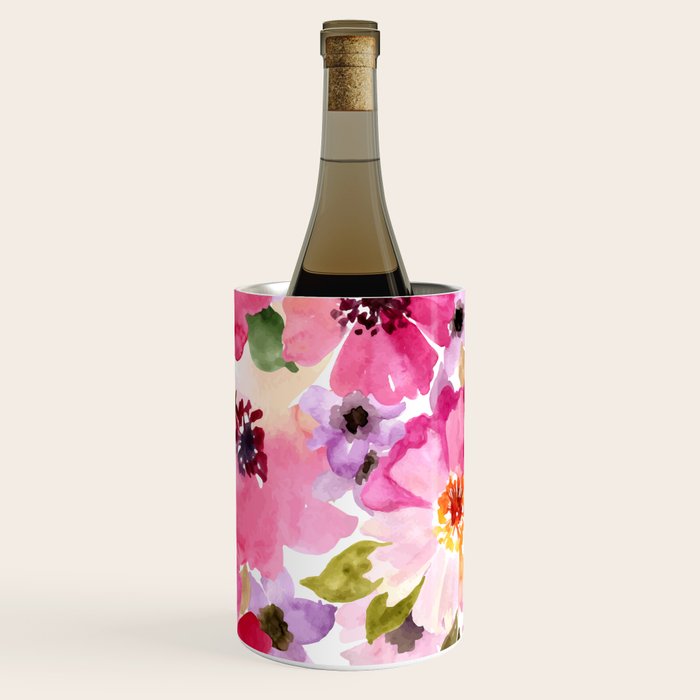 Watercolor Flowers Pink Fuchsia Wine Chiller Gallery Image 1