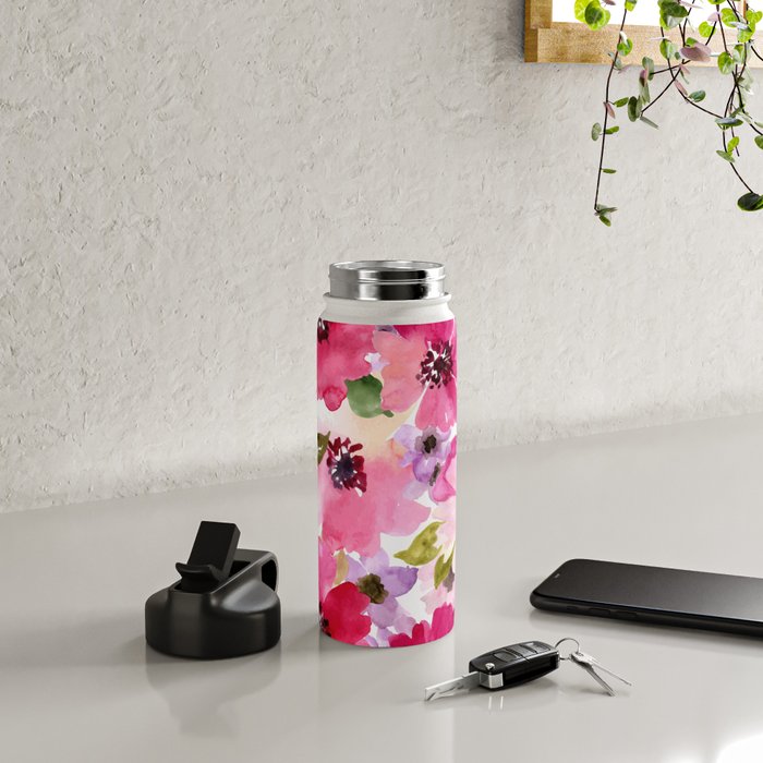 Watercolor Flowers Pink Fuchsia Water Bottle Gallery Image 5