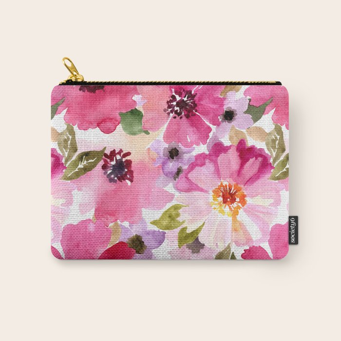 Watercolor Flowers Pink Fuchsia Carry All Pouch Gallery Image 1