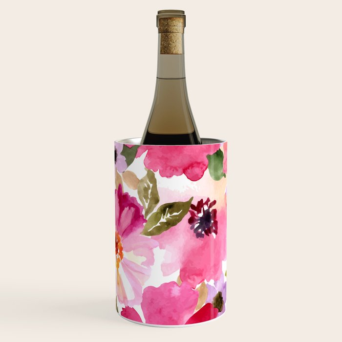 Watercolor Flowers Pink Fuchsia Wine Chiller Gallery Image 2