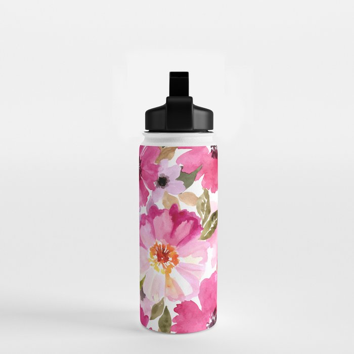 Watercolor Flowers Pink Fuchsia Water Bottle Gallery Image 2
