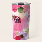 Watercolor Flowers Pink Fuchsia Travel Mug Gallery Image 1
