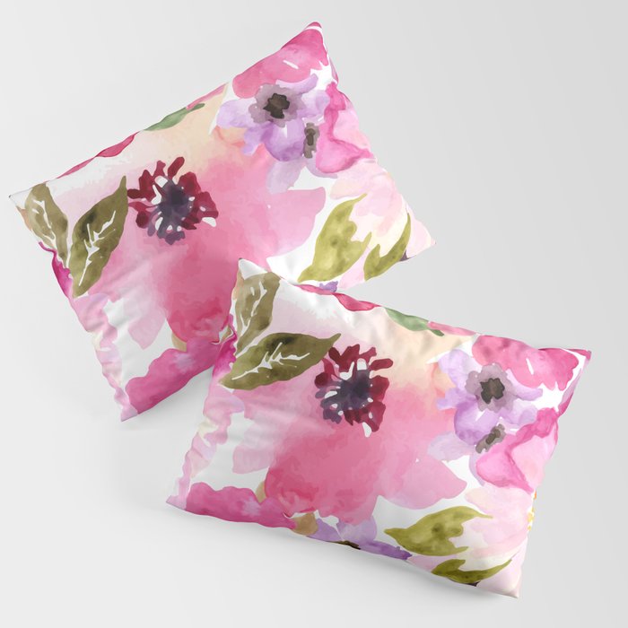 Watercolor Flowers Pink Fuchsia Pillow Sham Gallery Image 3