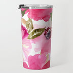 Watercolor Flowers Pink Fuchsia Travel Mug Gallery Image 3