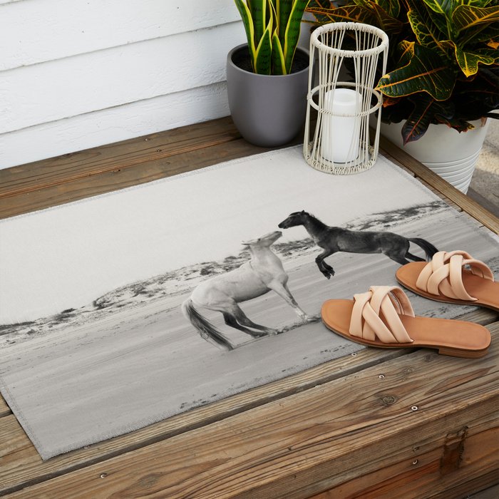 Wild Horses 4 - Black and White Outdoor Rug Gallery Image 2