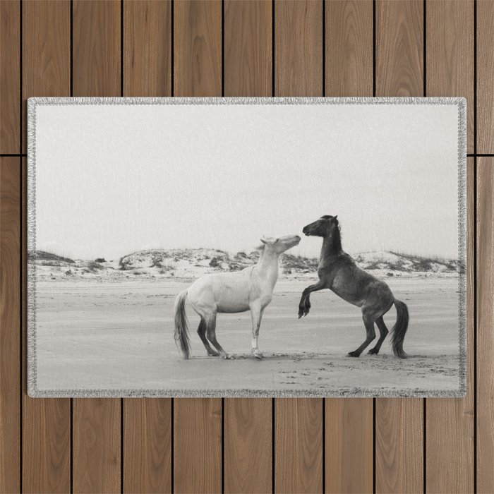Wild Horses 4 - Black and White Outdoor Rug Gallery Image 1