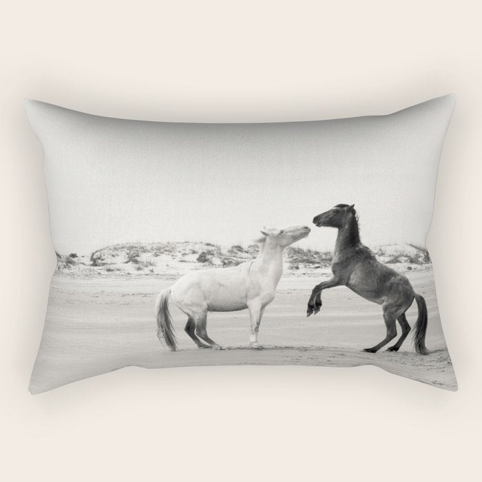 Wild Horses 4 - Black and White Rectangular Pillow Gallery Image 1