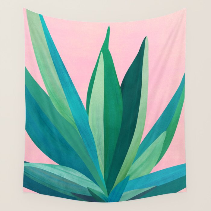 Spring Cactus With Pink Sky / Desert Series Wall Tapestry Gallery Image 1