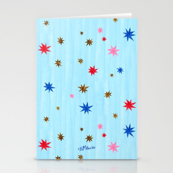 Celestial Star Twinkle in Sky Blue Watercolor Stationery Card Gallery Image 2