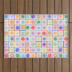 Cute Checkered Flowers in Beige  Outdoor Rug Gallery Image 1
