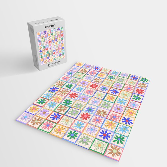 Cute Checkered Flowers in Beige  Jigsaw Puzzle Gallery Image 2