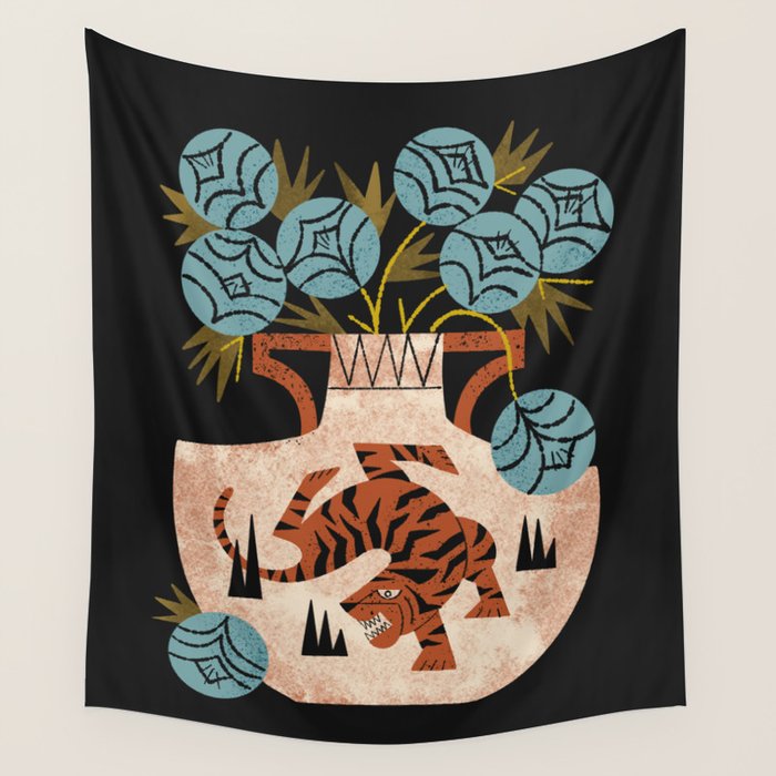 Tiger Vase Bouquet Wall Tapestry Gallery Image 4