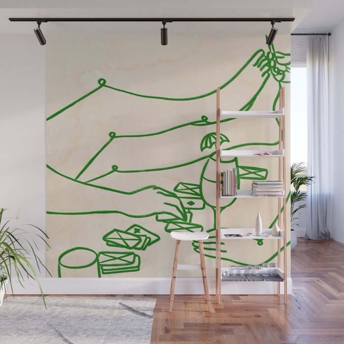 Feelin' Lucky, Beachy Sand Summer Playing cards, Nordic Coastal Line Art, Abstract Drawing Sketch Doodles Wall Mural Gallery Image 1