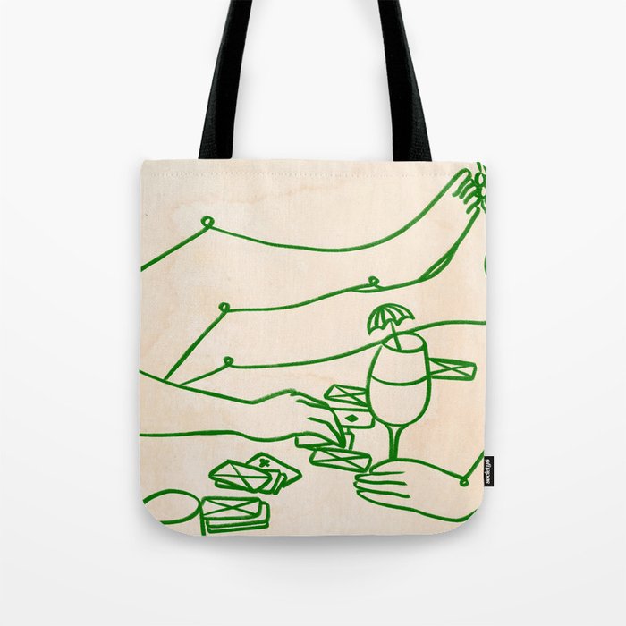 Feelin' Lucky, Beachy Sand Summer Playing cards, Nordic Coastal Line Art, Abstract Drawing Sketch Doodles Tote Bag Gallery Image 1