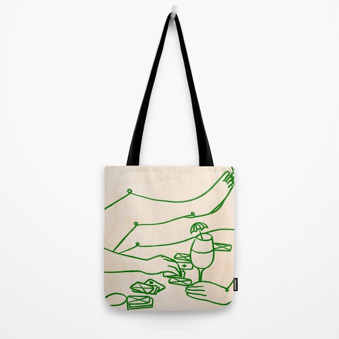 Feelin' Lucky, Beachy Sand Summer Playing cards, Nordic Coastal Line Art, Abstract Drawing Sketch Doodles Tote Bag Gallery Image 2