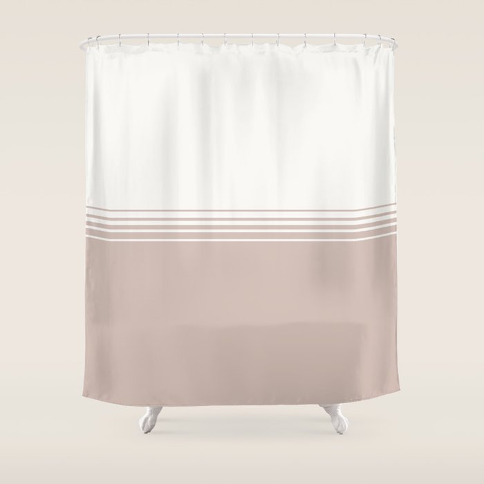 Retro Neutral Minimalist Stripes Shower Curtain Gallery Image 1