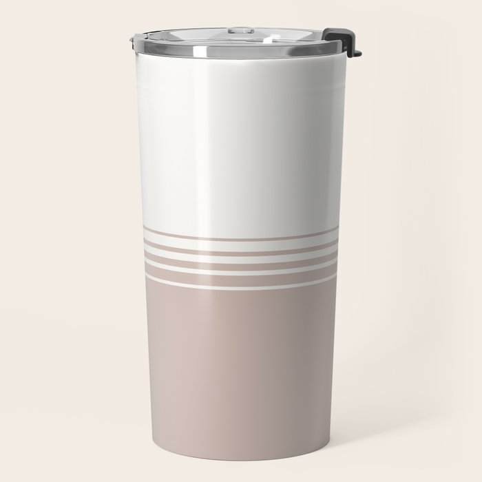 Retro Neutral Minimalist Stripes Travel Mug Gallery Image 2