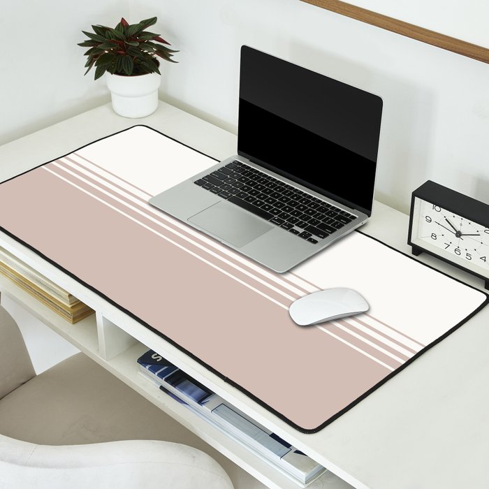 Retro Neutral Minimalist Stripes Desk Mat Gallery Image 2