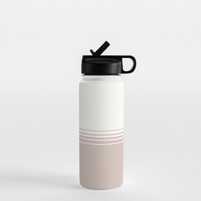 Retro Neutral Minimalist Stripes Water Bottle Gallery Image 1