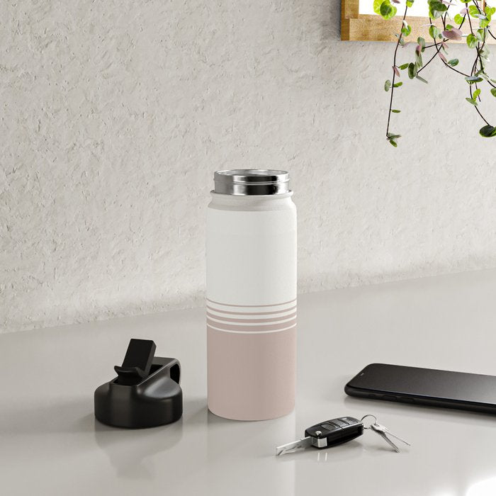 Retro Neutral Minimalist Stripes Water Bottle Gallery Image 4