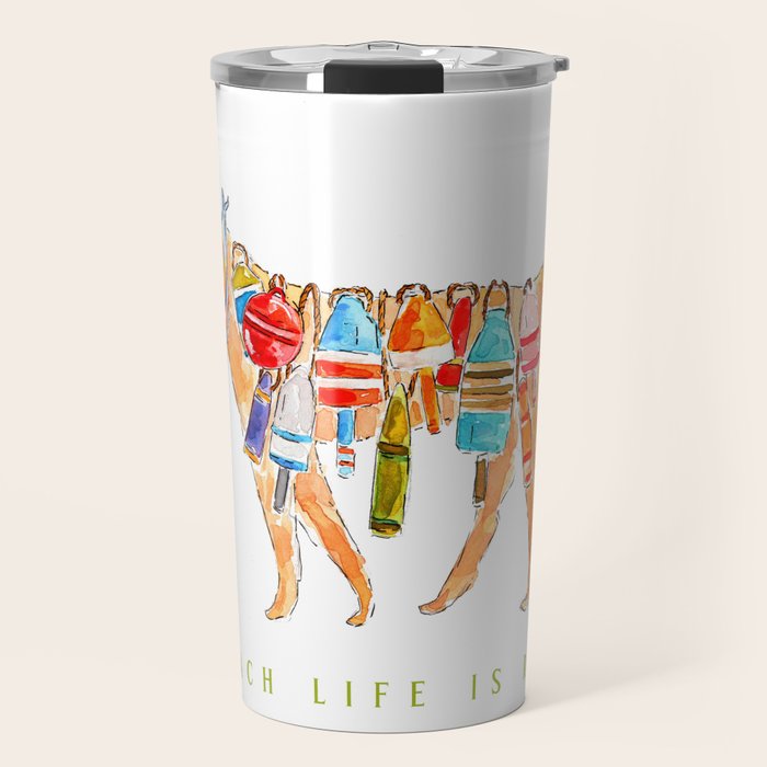 Yellow Dog Lab Buoy Beach Dog Watercolor Travel Mug Gallery Image 1