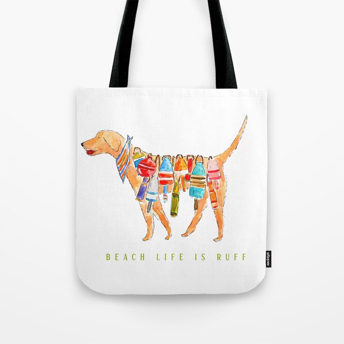 Yellow Dog Lab Buoy Beach Dog Watercolor Tote Bag Gallery Image 1