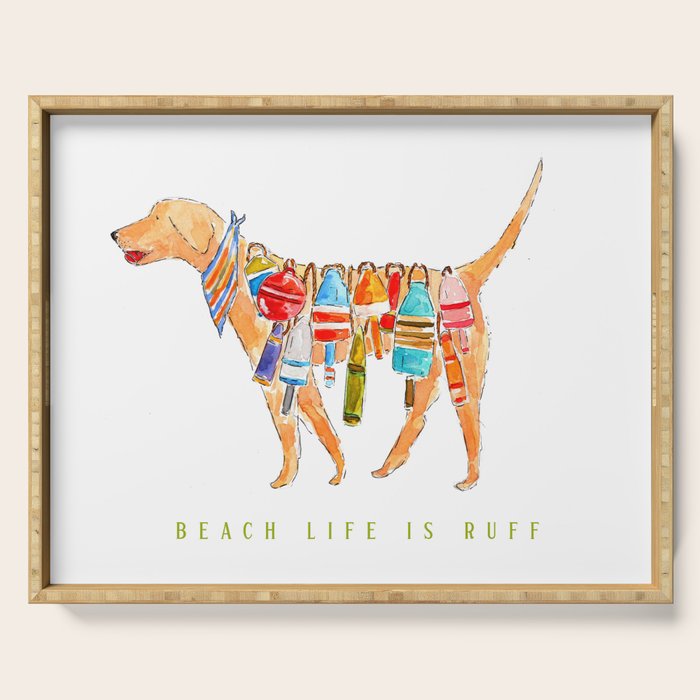 Yellow Dog Lab Buoy Beach Dog Watercolor Serving Tray Gallery Image 1