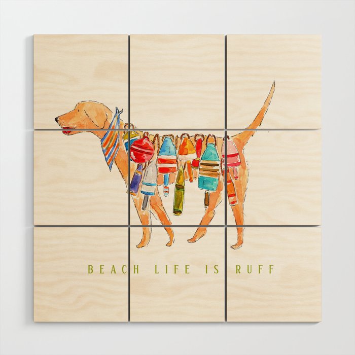 Yellow Dog Lab Buoy Beach Dog Watercolor Wood Wall Art Gallery Image 1
