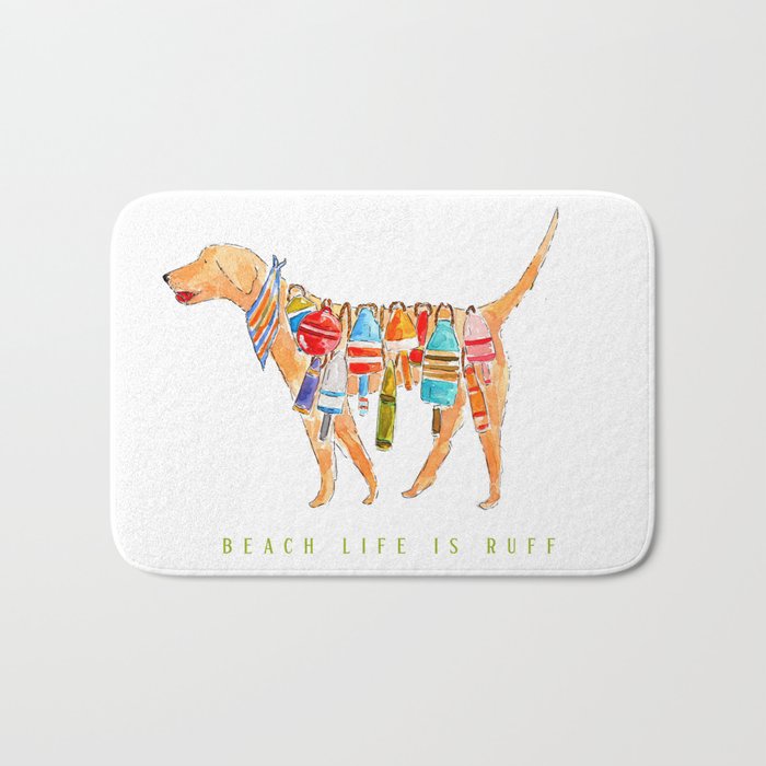 Yellow Dog Lab Buoy Beach Dog Watercolor Bath Mat Gallery Image 1