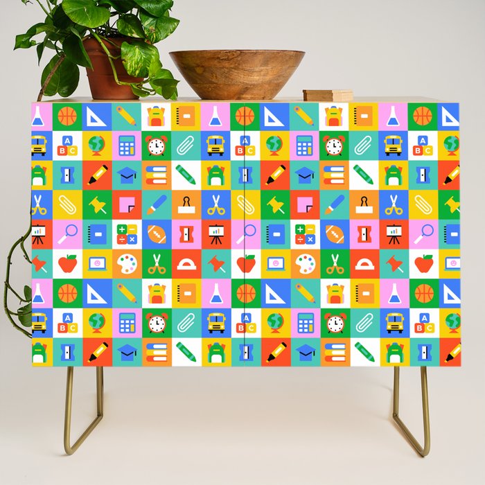 Colorful back to school geometric mosaic pattern Credenza Gallery Image 1