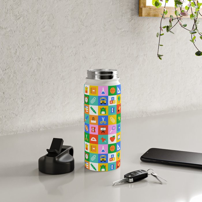 Colorful back to school geometric mosaic pattern Water Bottle Gallery Image 4