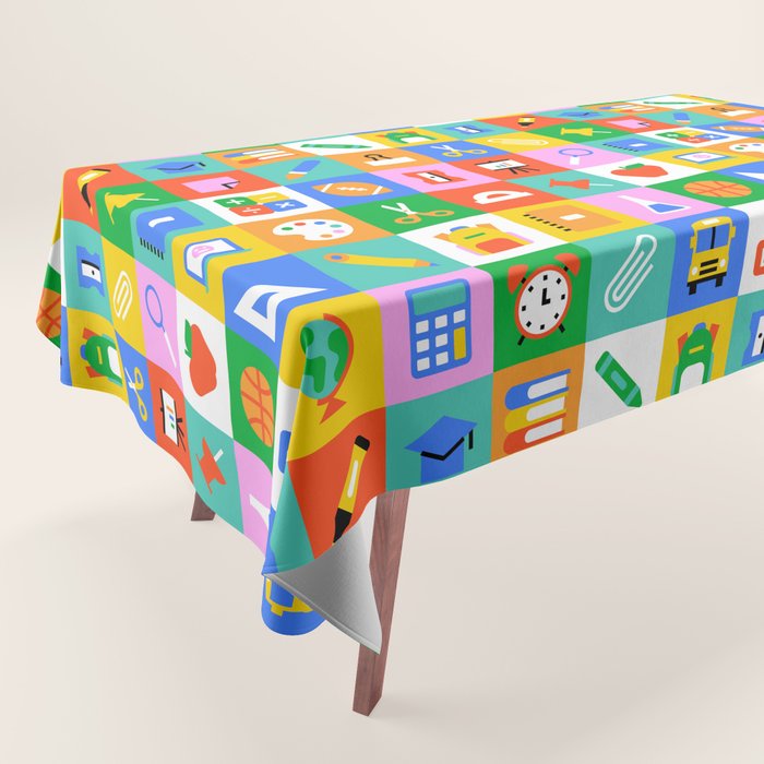 Colorful back to school geometric mosaic pattern Tablecloth Gallery Image 1