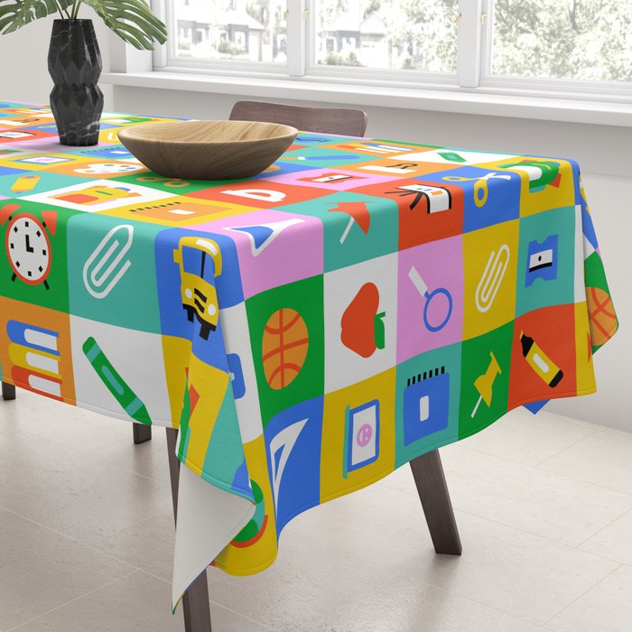 Colorful back to school geometric mosaic pattern Tablecloth Gallery Image 3