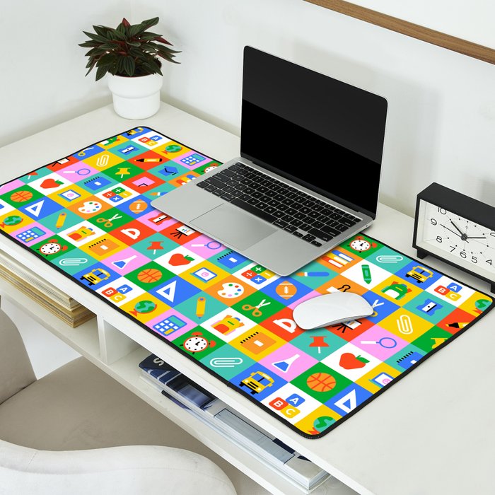 Colorful back to school geometric mosaic pattern Desk Mat Gallery Image 2